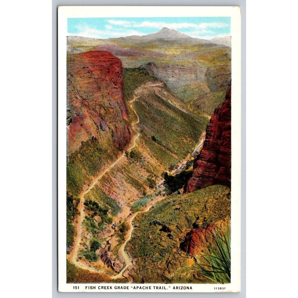 Vintage Postcard Fish Creek Grade Apache Trail Arizona Harry Herz Curt Teich 151